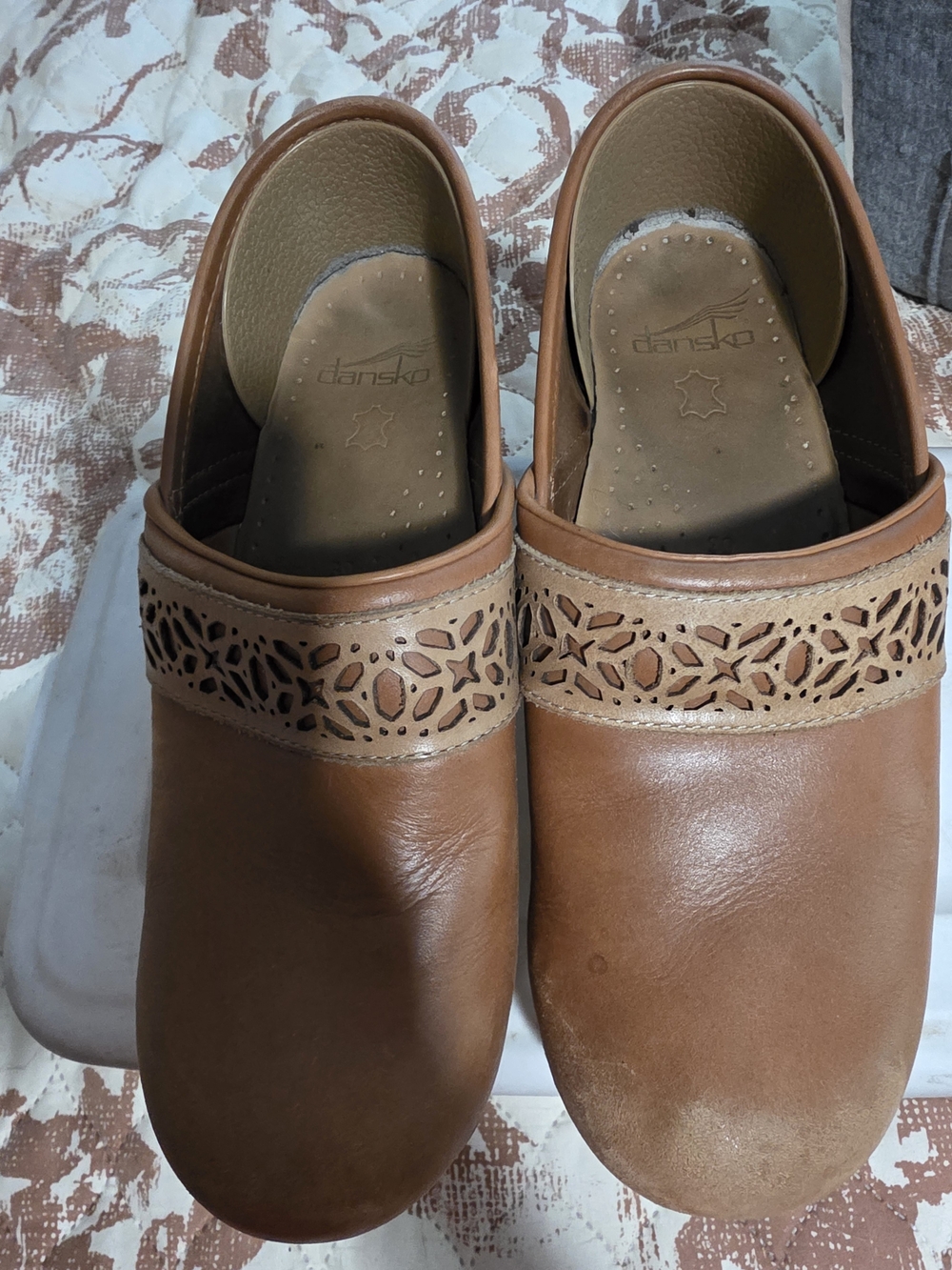 Dansko Brown Leather Clogs with Cutout Detail